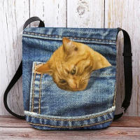 Bolso De Hombro Para Mujer De Gran Capacidad Estampado De Gato Bolso Cruzado Personalizado Ligero Bolsa De Mano Casual De Denuio - details 8
