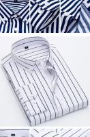Camisa De Punto Para Hombre Azul Claro Con Rayas Cuello En V Manga Larga Ajustada Estilo Coreano No Hierro Casual Negocios - details 9