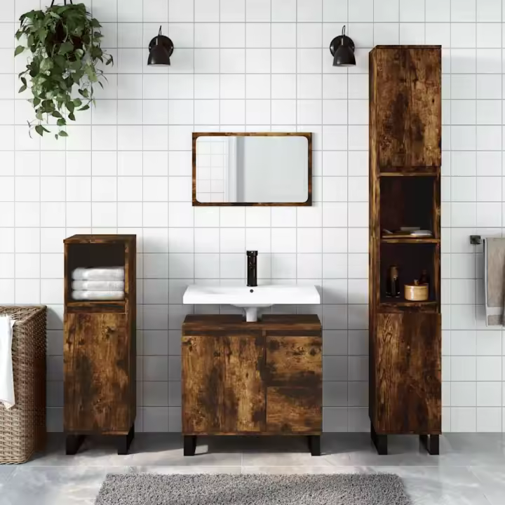 vidaXL Armario de baño madera contrachapada 65x33x60 cm en color Roble Sonoma/Madera antigua/Blanco y más | almacenamiento funcional diseño moderno para baño dormitorio sala - 1