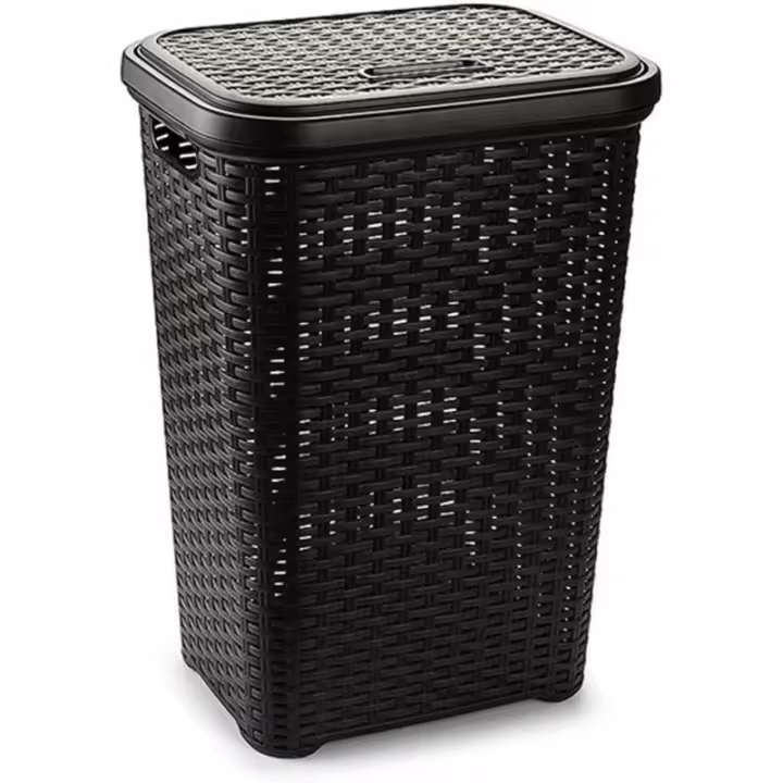TIENDA EURASIA - Cesto Ropa de Plastico con Tapa 60L y Acabado Diseño Mimbre Cubo Ropa Sucia con Tapa, Cesta Ropa Sucia Mimbre, dispone de dos colores adapdado a su gusto 62x44x35 cm - 1
