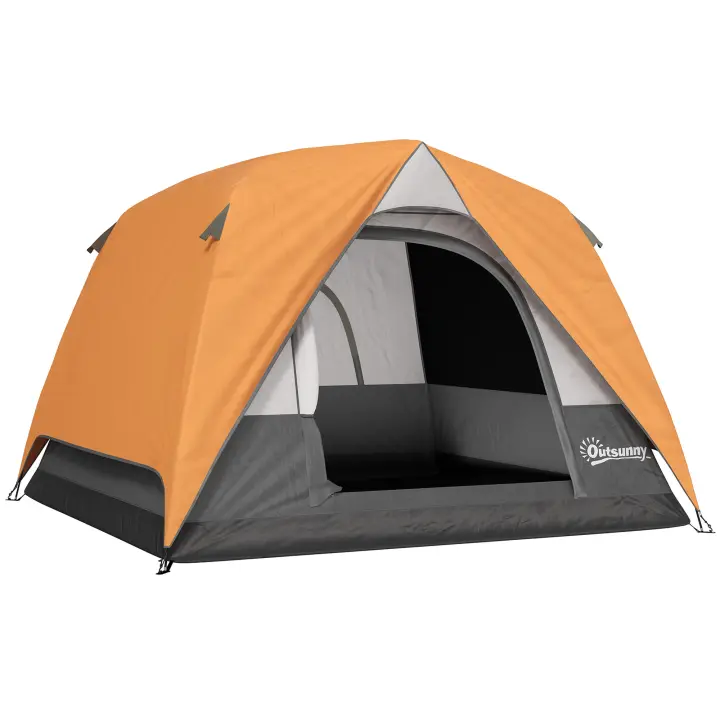 Outsunny Tienda de Campaña para 2-4 Personas Tienda de Camping Plegable con Puerta Ventanas de Malla Bolsillo Gancho y Bolsa de Transporte Impermeable Fácil Instalación para Senderismo Naranja y Gris - 1