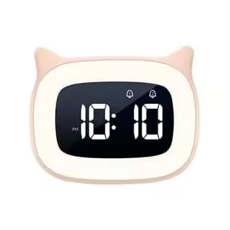 BIT Despertador Educativo Infantil, Radio Despertador Infantil con Luz Nocturna Día/Noche Dos Alarmas 18 Tipos de Música LED Digital Luminoso con Posposición Despertador Educativo Recargable para Niños Niñas, Rosa - 1
