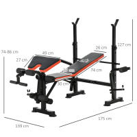 HOMCOM Banco de Pesas Multifuncional Banco de Musculación con Respaldo Ajustable Soporte de Barras Extensión de Piernas Almohadilla de Predicador Mariposa Entrenamiento en Gimnasio Oficina Negro - details 2