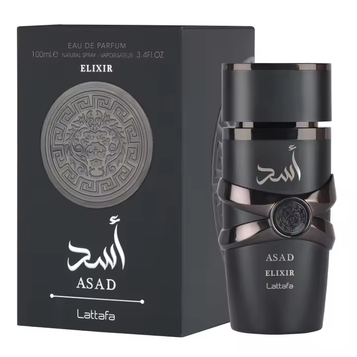 Lattafa Asad Elixir Eau de Parfum 100 ml - Fragancia Masculina Oriental Amaderada con Notas de Pimienta Rosa, Azafrán y Vainilla - 1