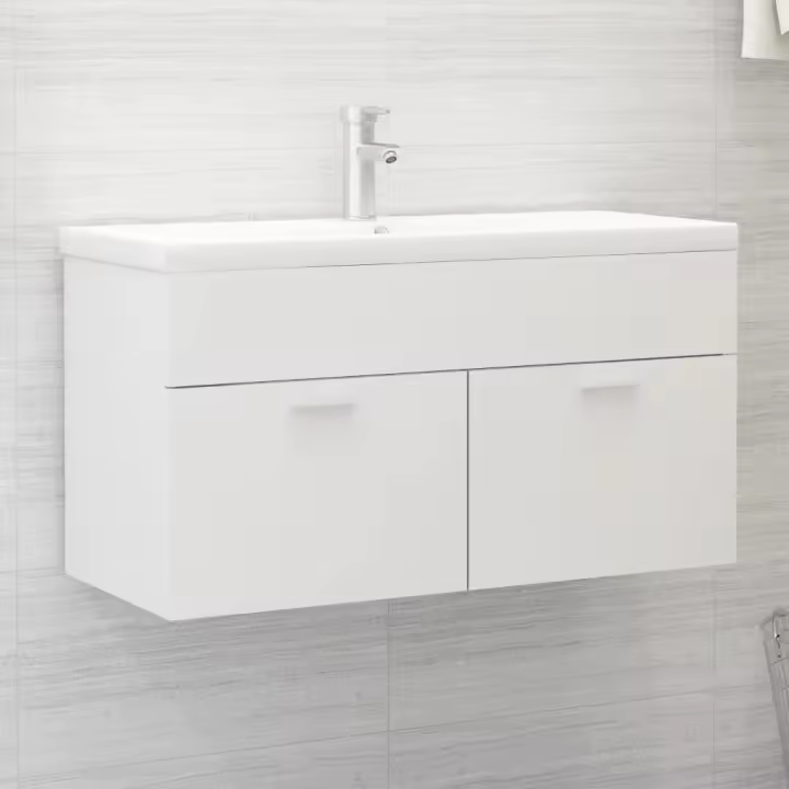 vidaXL Armario para lavabo madera contrachapada 90x38,5x46 cm en color Negro/Blanco y roble sonoma/Gris hormigón y más | almacenamiento funcional diseño moderno para baño dormitorio sala - 1