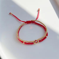 Pulsera De Moda Con Ojo Maléfico Para Mujer KKBEAD Multicapa Con Cuentas Doradas Y Cristal Rojo Ajustable a La Muñeca - details 2