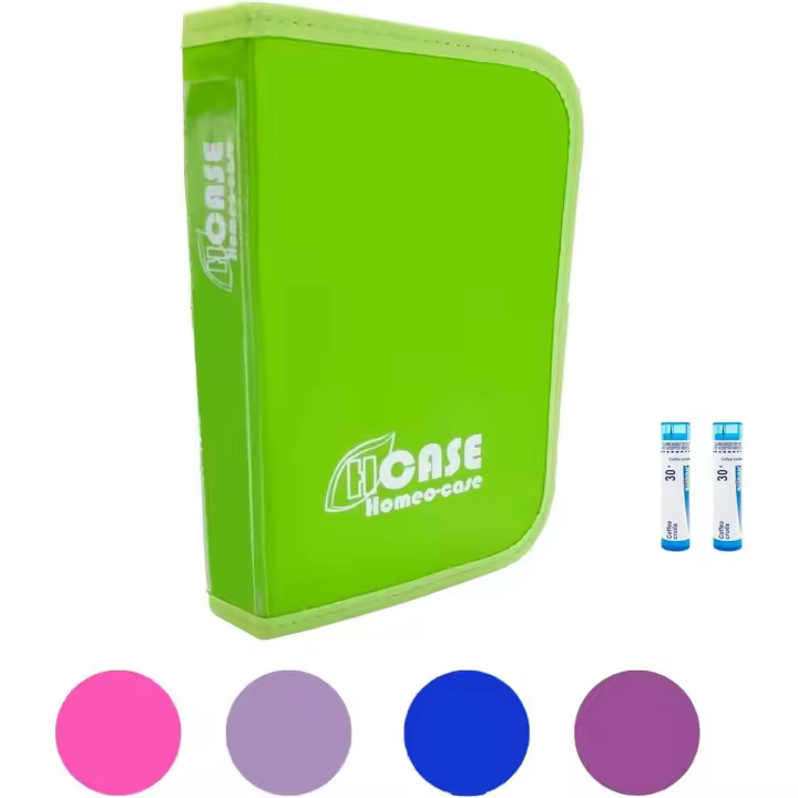HOMEO-Case  Estuche de Homeopatía con 40 Espacios para Tubos de 4 Gramos de Boiron  Estuche Tubos de Homeopatía  Color Verde Lima (No Incluye Tubos)  Cerrado 21,5 x 14,5 cm  Abierto 48,5 x 21 cm - 1