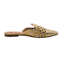 Zapatos Planos Pasarela Puntera Fina Talón Descubierto Para Mujer Color Dorado - details 2