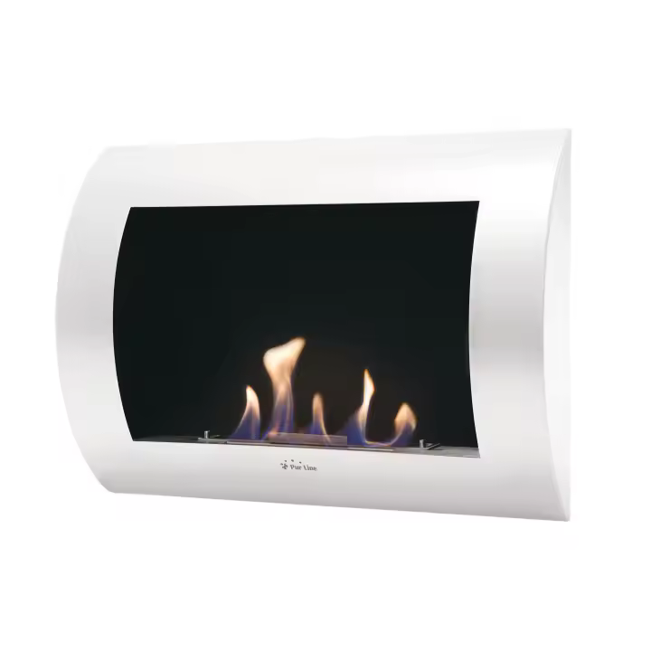 Chimenea de etanol diseño mural con panel frontal curvado en acero lacado blanco INOX-CLASIC W Purline - 1