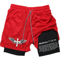 Shorts De Rendimiento Para Hombre Impresión De La Biblia deportivosMesh 2 En 1 Compresión Para Gimnasio Y Correr Pantalones De Deporte Casual - details 4