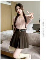 Falda Mini De Lana Invierno Para Mujer Estilo Casual Preppy High Waist A-Line Con Shorts Solido De Cintura Alta Moda Callejera - details 6
