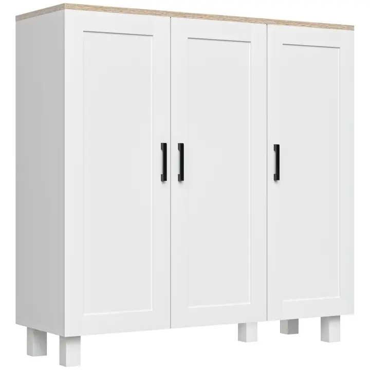 HOMCOM Aparador de Cocina Armario de Salón Mueble Buffet con 3 Puertas y Estantes Ajustables para Comedor Dormitorio Estilo Nórdico 90x30x90 cm Blanco - 1