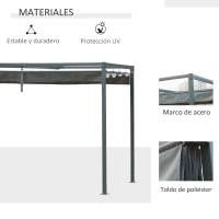 Outsunny Pérgola 3x2 m Cenador de Jardín con Techo Retráctil de Poliéster con Recubrimiento Resistente para Celebraciones Fiestas Bodas - details 3