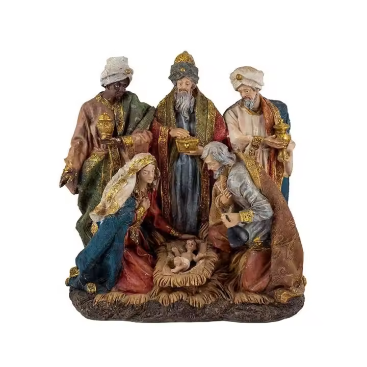 Misterio Nacimiento 25 cm. Sagrada Familia con reyes 1 pieza imagen resina peana - 1