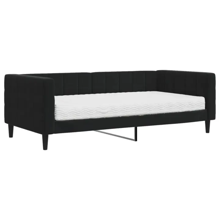 vidaXL Sofá cama con colchón terciopelo negro 90x190 cm - 1