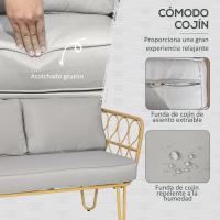 Outsunny Conjunto de Jardín de Ratán Sintético Juego de 4 Piezas Muebles de Jardín con Sofá de 2 Plazas 2 Sillones y Mesa de Centro con Encimera de Cristal y Cojines Extraíbles Natural y Gris - details 3