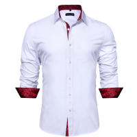 Camisa De Seda Barry Wang Para Hombres Cuello En V Manga Larga Estilo Slim Fit Colores Blancos Y Negros Top Casual Transpirable - details 18