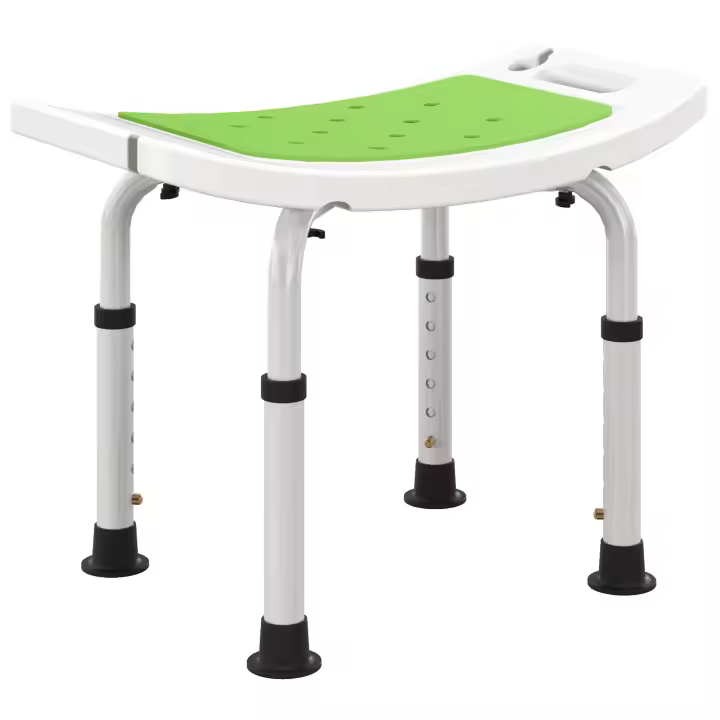 HOMCOM Asiento de ducha de altura regulable Taburete de ducha ergonómico Patas antideslizantes Carga máxima 150 kg 135 Kg Aluminio HDPE Blanco Verde - 1