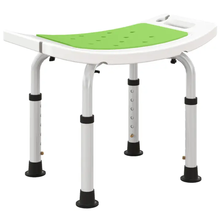 HOMCOM Asiento de ducha de altura regulable Taburete de ducha ergonómico Patas antideslizantes Carga máxima 150 kg 135 Kg Aluminio HDPE Blanco Verde - 1