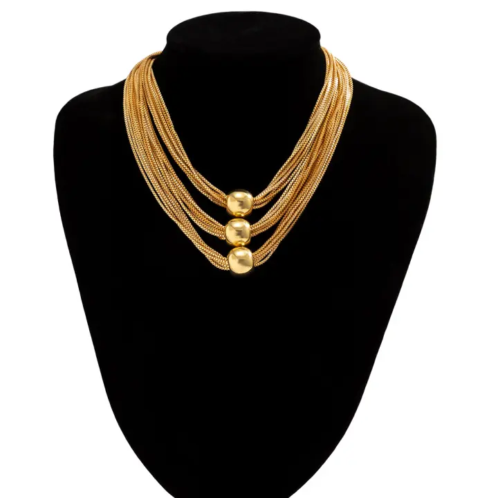 Collar de Cadena triple, collar de Apilado, collar con personalidad de bola geométrica de Nicho de temperament - 1