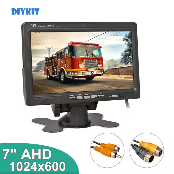 1024x600 AHD 7 pulgadas TFT LCD Coche HD Rearview Monitor soporte 1080p AHD Cámara 2x4pin Entrada de vídeo - 1