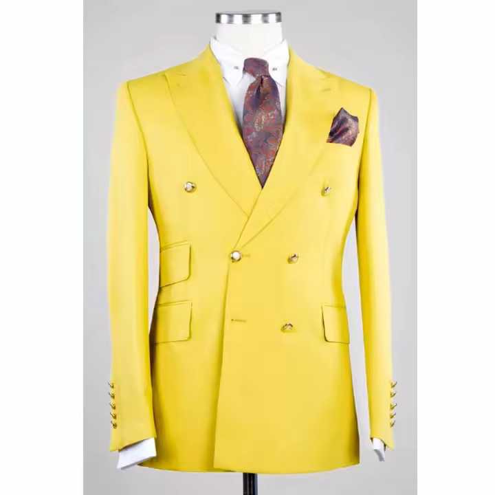 Traje De Lujo Para Hombre Amarillo Con Chaleco Y Pantalones Cuello En Pico Estilo Chic De Calle Moda Negocios Casual Terno 031 - 1