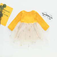 Vestido De Fiesta De Princesa Para Niñas Con Mangas Largas Y Encaje De Lentejuelas Para Primavera Y Otoño Vestido De Cumpleaños Con Lazo Y Tejido Spliced - details 2