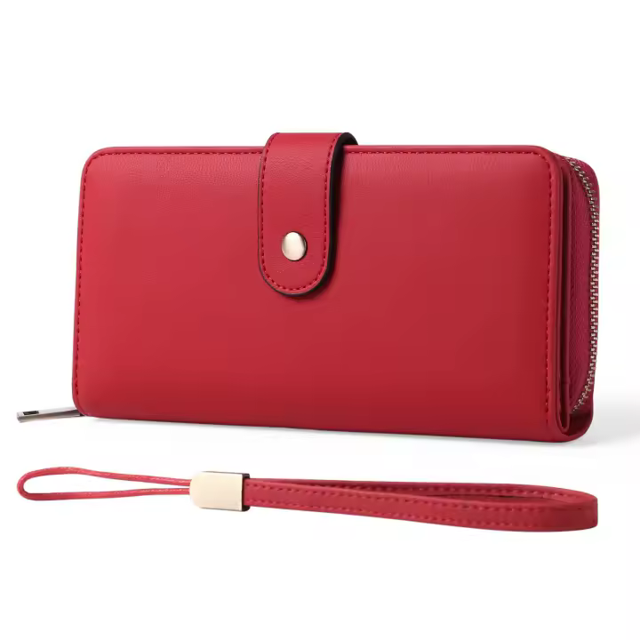 Cartera para mujer con RFID bloqueo, Cartera de Piel, Tarjetero de gran capacidad, con Correa de mano - 1