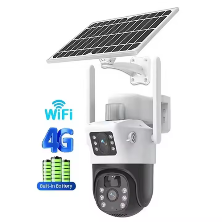 Cámara Solar 4G LTE de Tarjeta SIM, Cámara de videovigilancia PTZ de doble lente 4K y 8MP para exteriores, tarjeta Sim, Cámara de Seguridad Exterior Batería Recargable, Energía Solar Audio Bidireccional, Detección de Movimiento, Intemperie IP67(Blanco) - 1
