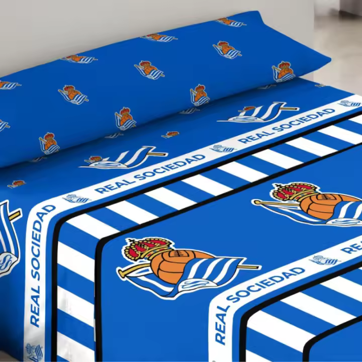 Juego de sábanas Real Sociedad 3 Piezas sábana, bajera y funda de almohada para cama 105cm producto oficial 105SBRS4162 - 1