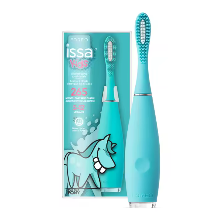 FOREO ISSA kids Cepillo de dientes eléctrico de silicona, cepillo de dientes infantil de 5 a 12 años, limpia dientes, encías, boca y lengua, accesorio de viaje, Impermeable, garantía de 2 años - 1