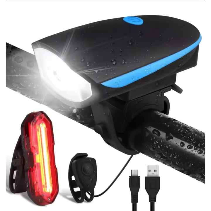 Luz Bicicleta LED con Zumbador, Luces Bicicleta Delantera y Trasera Recargable USB, 1200mAh Super Brillante Luz Bicicleta Delantera, Impermeable IP65, 3 + 5 Modos, para Ciclismo de Montaña y Carretera - 1