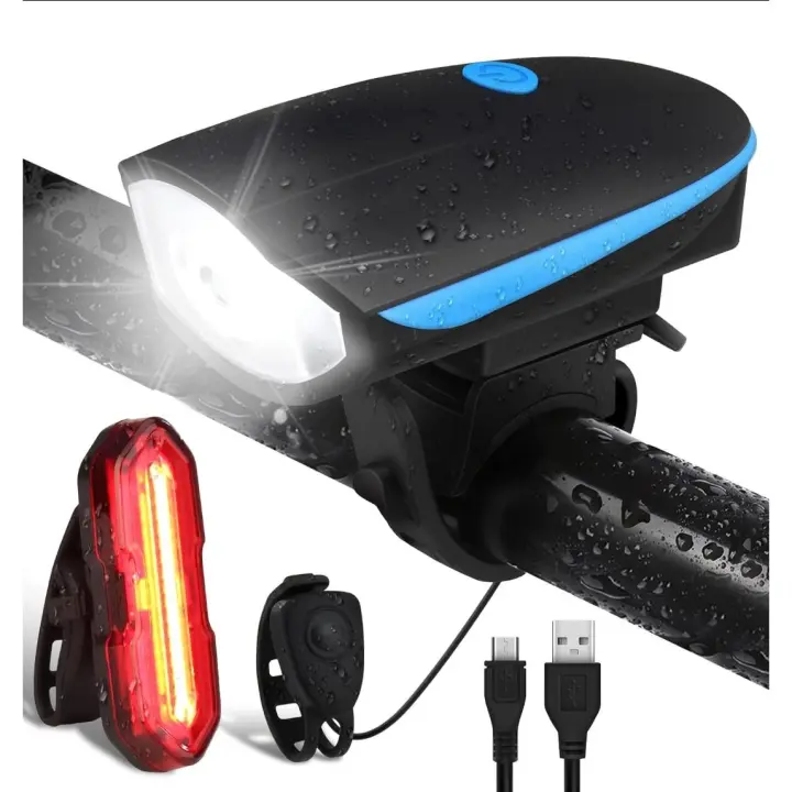 Luz Bicicleta Delantera, Impermeable IP65, 3 + 5 Modos, Para Cycling de Montaña y Carretera Luz Bicicleta LED with Zumbador, Luces Bicicleta Delantera y Trasera Recargable USB, 1200mAh Super Brilliant - 1
