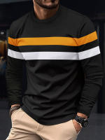 Camiseta informal de manga larga con cuello redondo para hombre, camisa deportiva de moda con bloques de color, para primavera y otoño - details 1