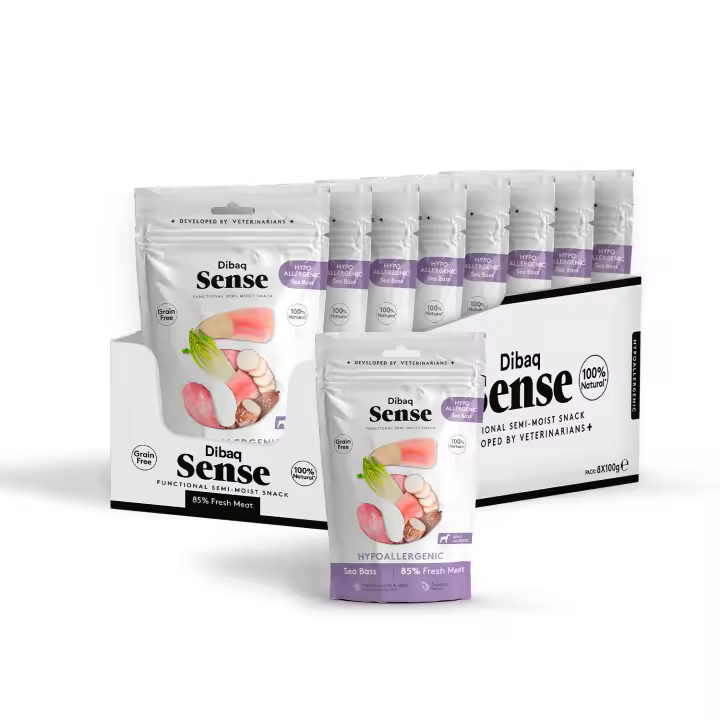 Dibaq Sense Dog, Snack para perros, grain free, hipoalergéncio, lubina sin cereal, pack 3 uds x 100 gr - 1