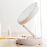 Espejo De Maquillaje Con Luz LED , Espejo De Tocador Con Rotación De 360°, Plegable, Con Base De Almacenamiento Con 3 Compartimentos y Espejo de aumento - details 3