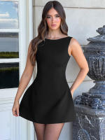 Vestido Mini Elegante A-line Para Mujer Sin Mangas Abierta Espalda Descubierta Color Sólido Vestido De Fiesta Vestidos - details 1