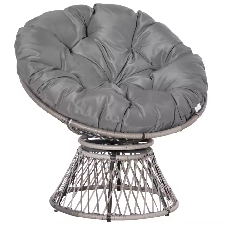 Outsunny Sillón Papasan Giratorio de Ratán Sintético Silla Ovalada de Mimbre PE con Cojín y Marco de Acero Carga 160 kg para Jardín Patio Terraza 87x97x86 cm - 1