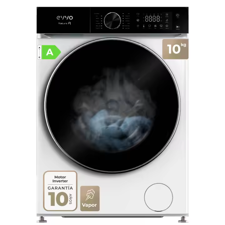 EVVO Lavadora 10 kg carga frontal Nature R10, 1400 rpm, Clase  A, Motor Inverter, 13 programas,, Modo nocturno, Lavado Rápido - 1