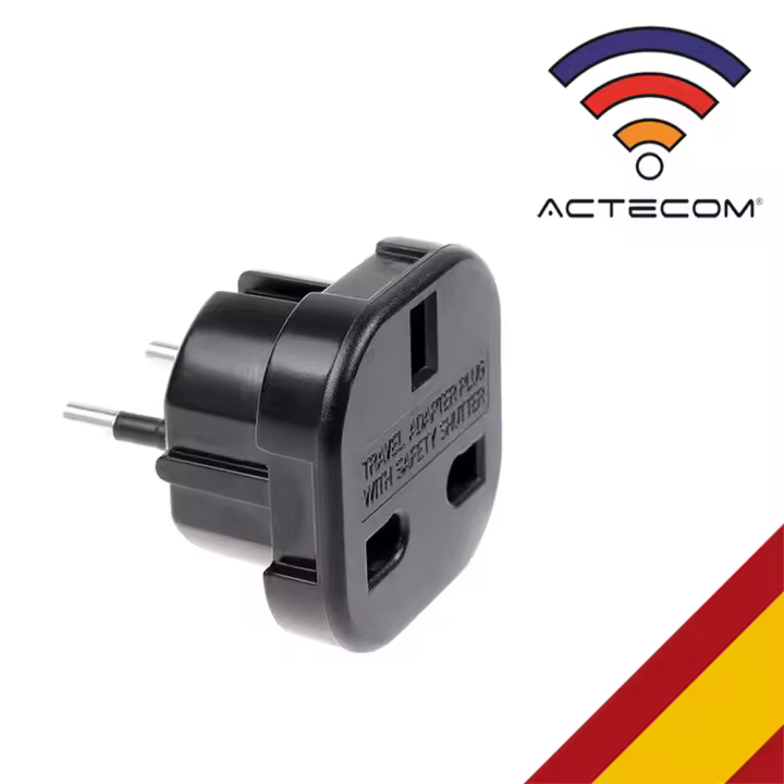 Actecom Adaptador Enchufe 3 Pin UK Inglés Reino Unido Tipo G a 2 Pin Europeo UE Modelo C E F Universal Adapter Corriente - 1