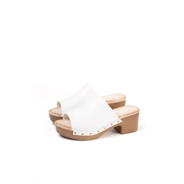 Lyla Wang Sandalias mujer mules con tacón alto y plataforma efecto madera con tachas y plantilla acolchada - 1
