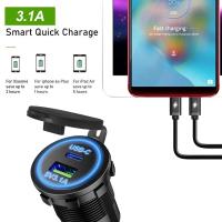 Cargador De Coche Universal LED USB Tipo-C PD Con Enchufe De Poder Para Motocicleta Moto Camión ATV Barco 30W Carga Rápida - details 2