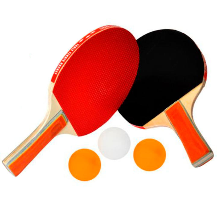 Tradineur - Set de raquetas de ping pong con 3 pelotas, madera y goma, palas de tenis de mesa, incluye bolsa de transporte, interior y exterior, deporte