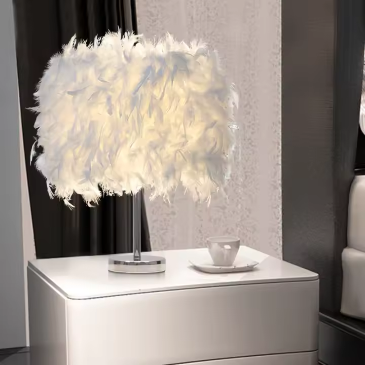 SOMY Lámpara de noche Pantalla de plumas Lámpara de mesa moderna de plumas Lámpara de banco de trabajo de 23 x 30 cm - 1