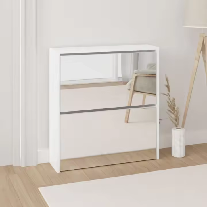 vidaXL Mueble zapatero con espejo 2 niveles blanco brillo 63x17x67 cm - 1
