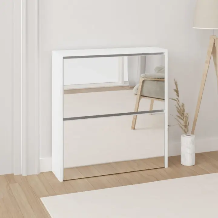 vidaXL Mueble zapatero con espejo 2 niveles blanco brillo 63x17x67 cm - 1
