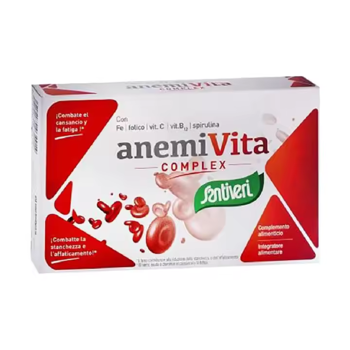 SANTIVERI - Anemivita Complex 40 cápsulas. Complemento Alimenticio a Base de Spirulina, Hierro Ferrochel, Vitaminas C, B12 y Ácido Fólico - 1