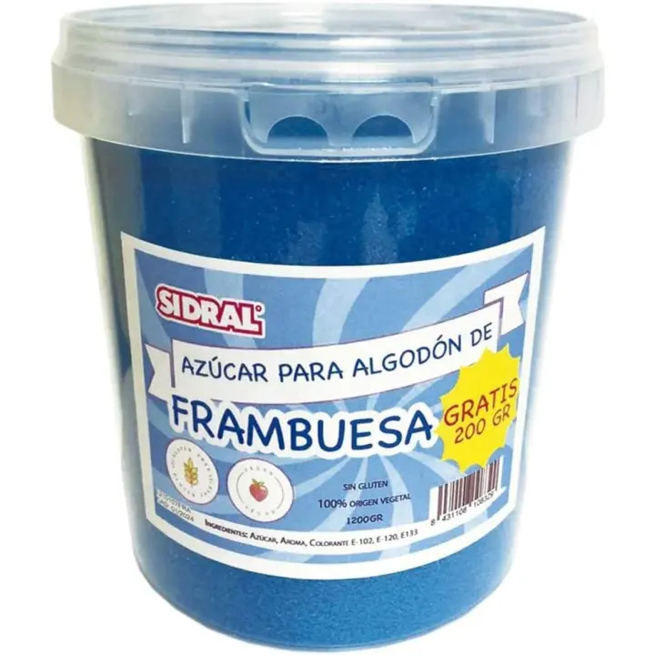 SIDRAL Frambuesa - Algodón de Azúcar 1200 gr (200gr. GRATIS) - Azúcar Aromatizado de Frambuesa Natural - Azúcar de Frambuesa - Ideal para Postres - 1