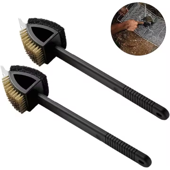 Cepillo de limpieza de alambre de metal para barbacoa, horno, parrilla, cocina, cepillo de limpieza para parrilla, 2 piezas, cepillo de limpieza de cerdas para barbacoa con raspador de metal con raspador - 1