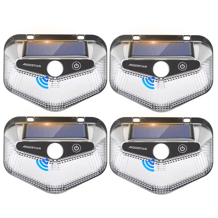 Aigostar Luce Solare LED Esterno con Sensore di Movimento,4 Pezzi,270° Illuminazione Lampada Solare da Esterno,3 Modos Faretto Led da Esterno Solare,IP65 Impermeabile luci solari per Giardino,Parete - 1